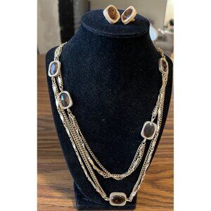 Sarah Coventry gold tone triple stranded with brown cabochons necklace vintage